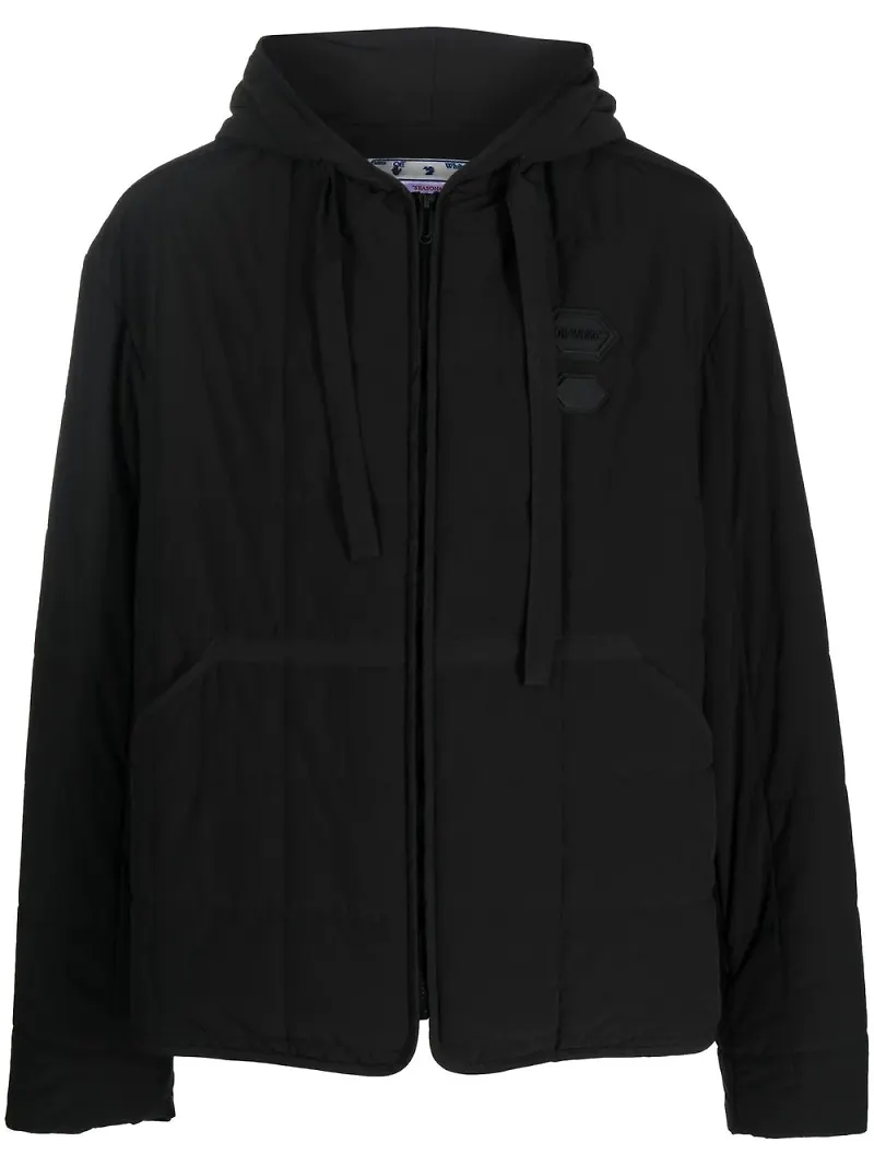 Off-White quiltad jacka med logotyp - Svart