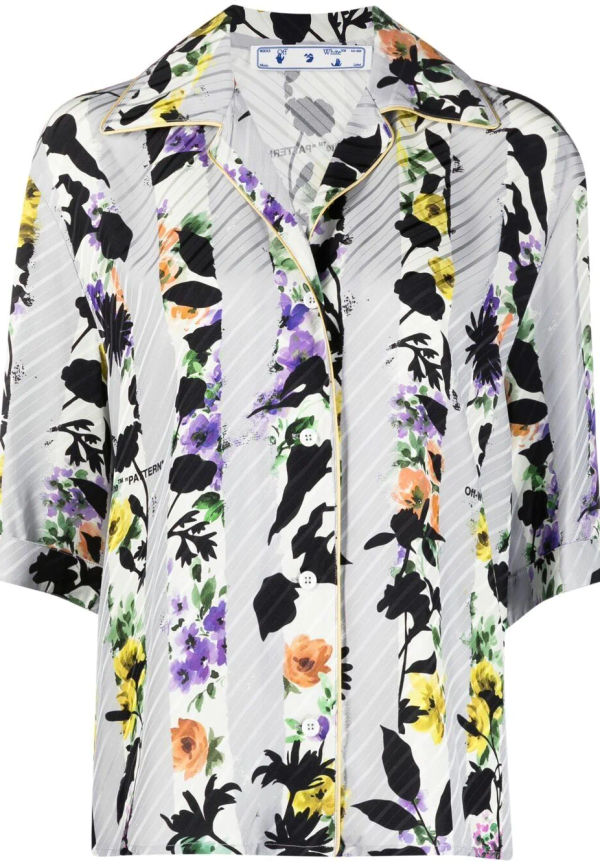 Off-White randig blommig bowlingskjorta - Grå