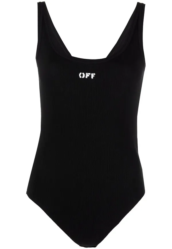 Off-White ribbad body med logotyp - Svart