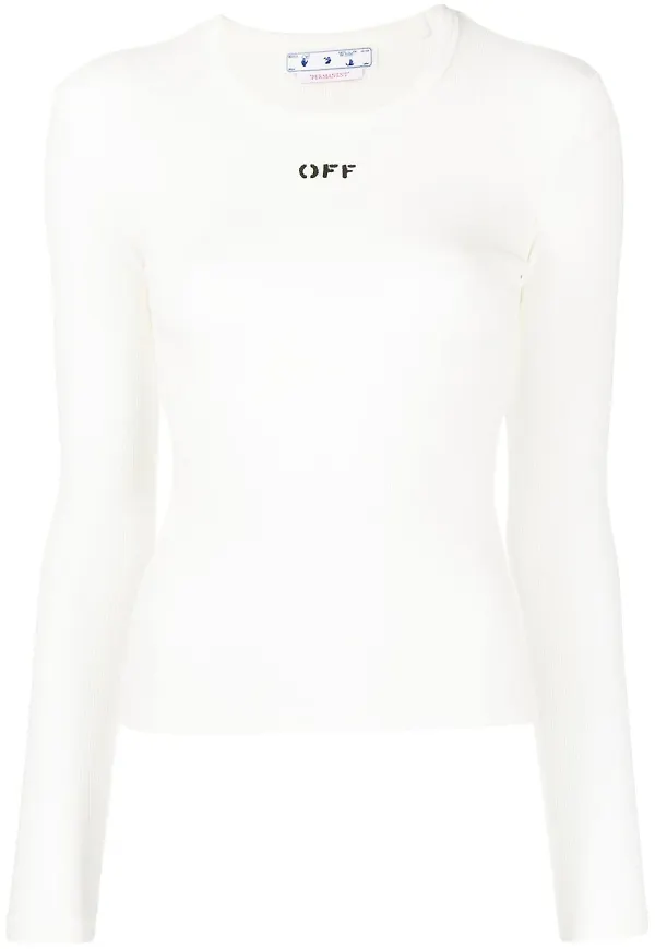 Off-White ribbad långärmad t-shirt - Vit
