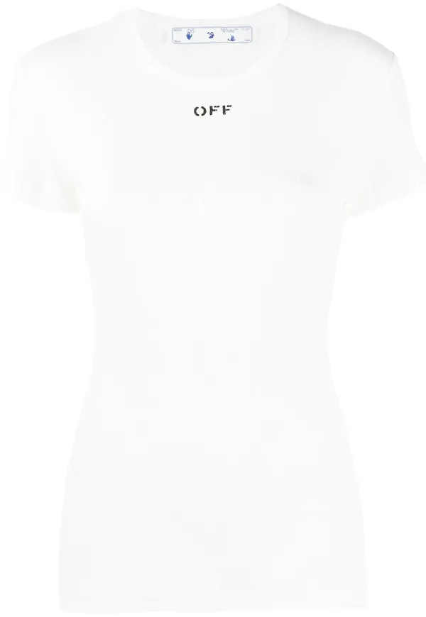 Off-White ribbad t-shirt - Vit