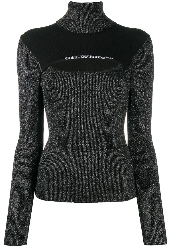 Off-White ribbstickad tröja med metalltråd - 1001 BLACK WHITE