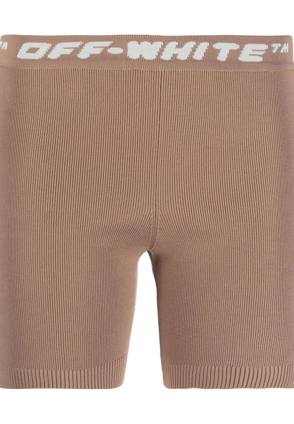 Off-White ribbstickade shorts med logotyp - Brun