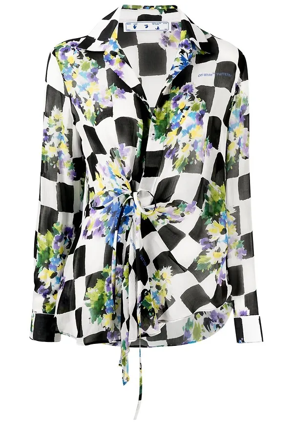 Off-White rutig blommig skjorta - Svart