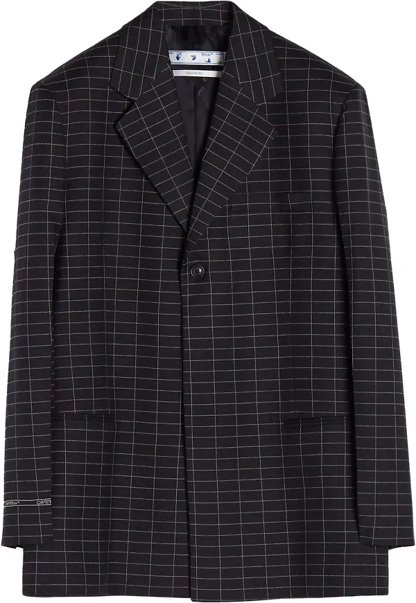 Off-White rutig enkelknäppt blazer - Svart