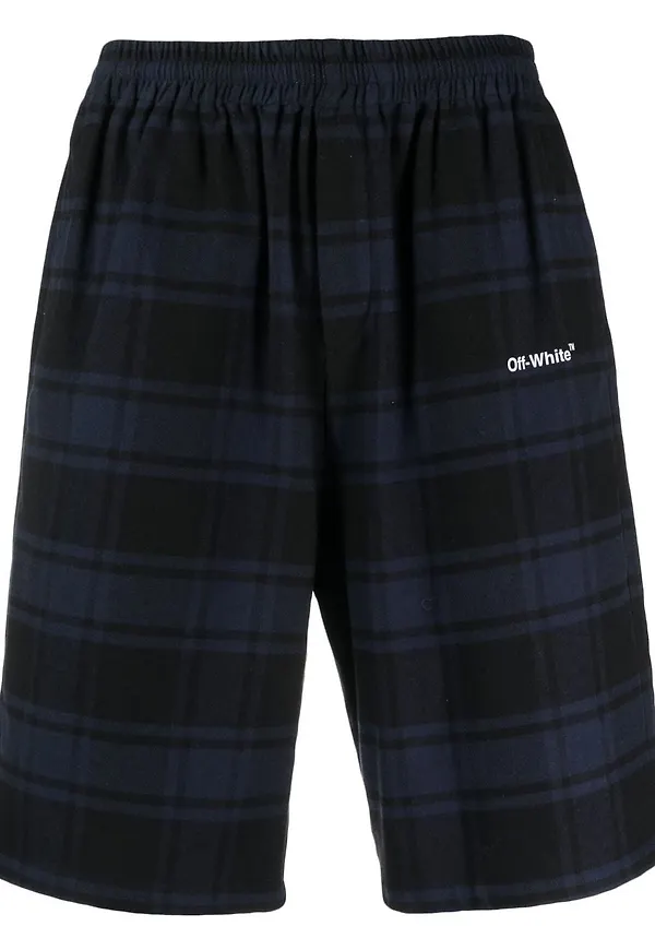 Off-White rutiga elastiska shorts - Blå