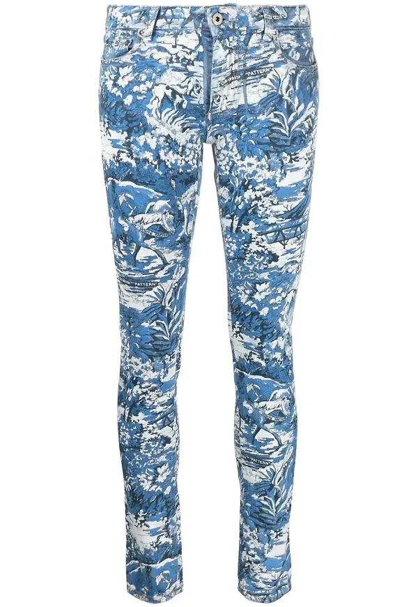 Off-White skinny-jeans med abstrakt tryck - Blå