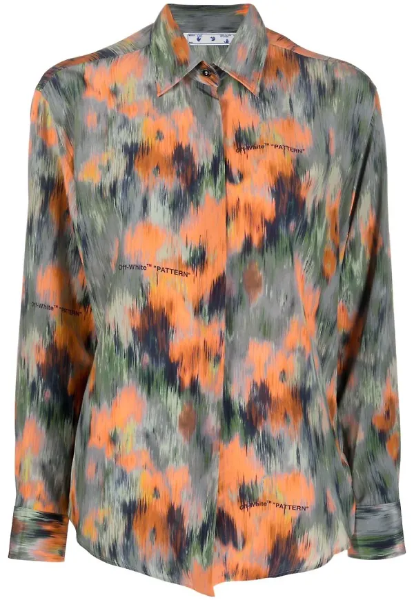 Off-White skjorta med abstrakt blomtryck - Orange