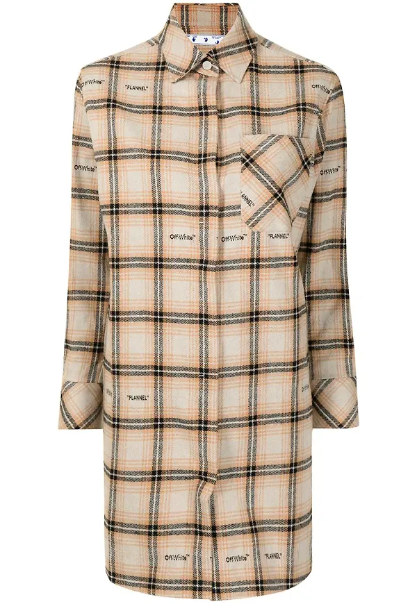 Off-White skjortklänning i flanell - Neutral