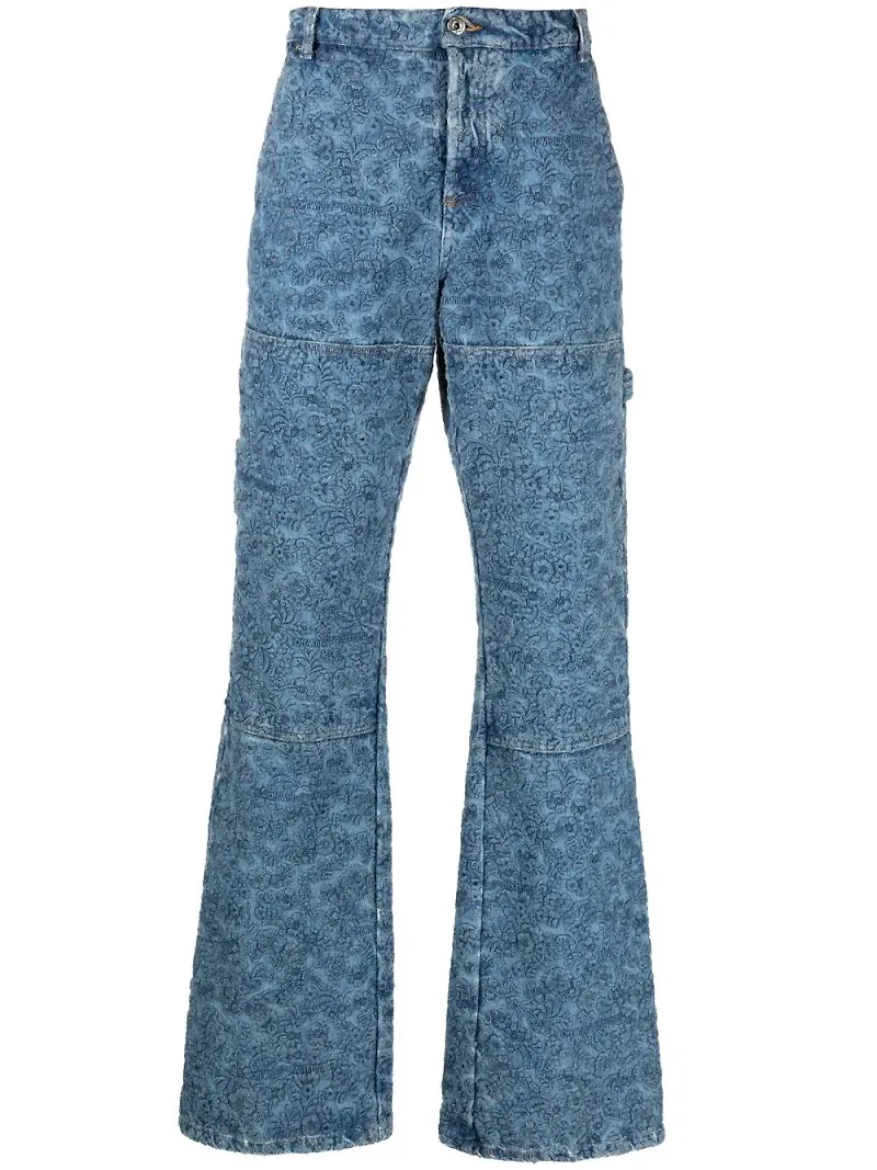 Off-White snickarjeans med blomsterbrodyr - Blå