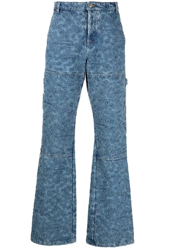 Off-White snickarjeans med blomsterbrodyr - Blå
