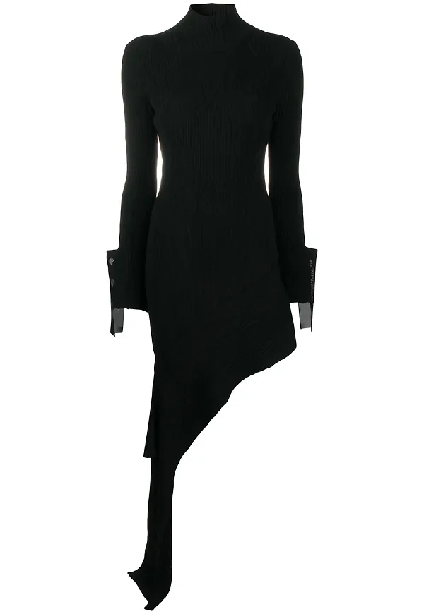 Off-White stickad asymmetrisk draperad klänning - Svart