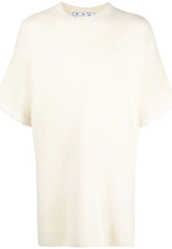 Off-White stickad t-shirt i bouclé - Neutral