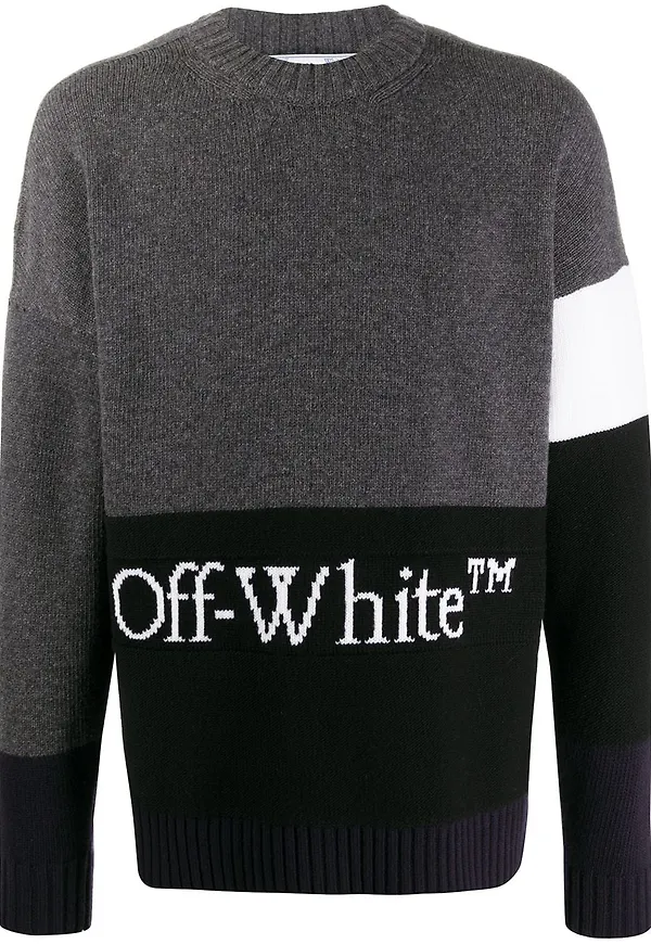 Off-White stickad tröja med blockpanel - Grå