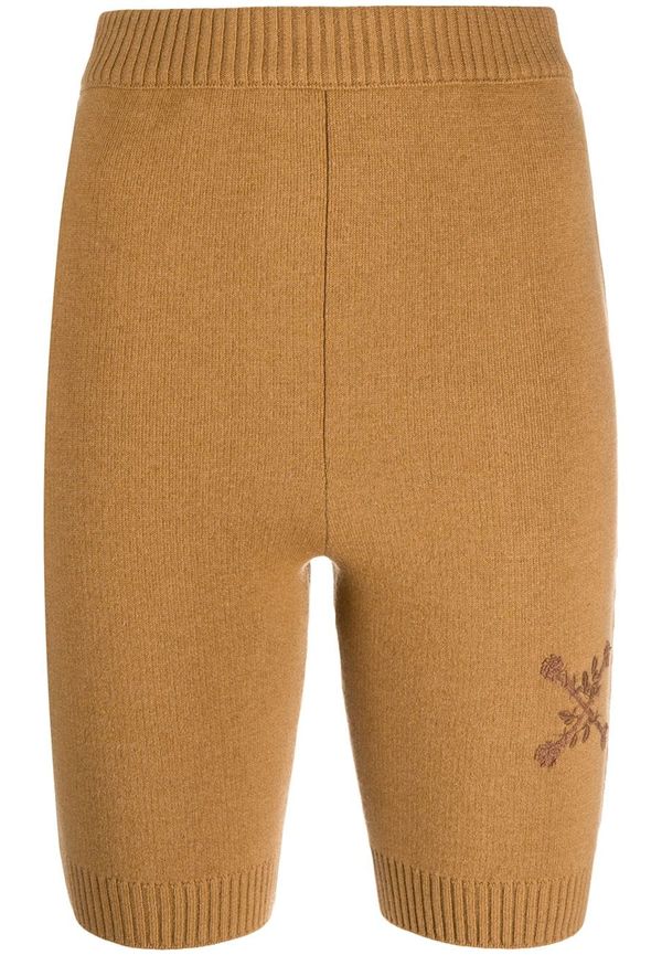 Off-White stickade shorts med blomsterbrodyr - Brun