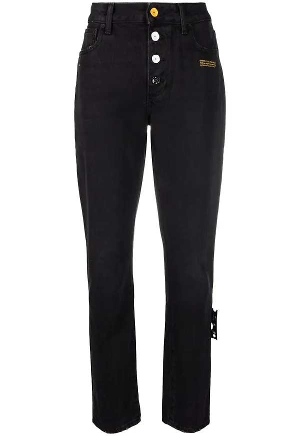 Off-White straight-jeans med hög midja - Svart