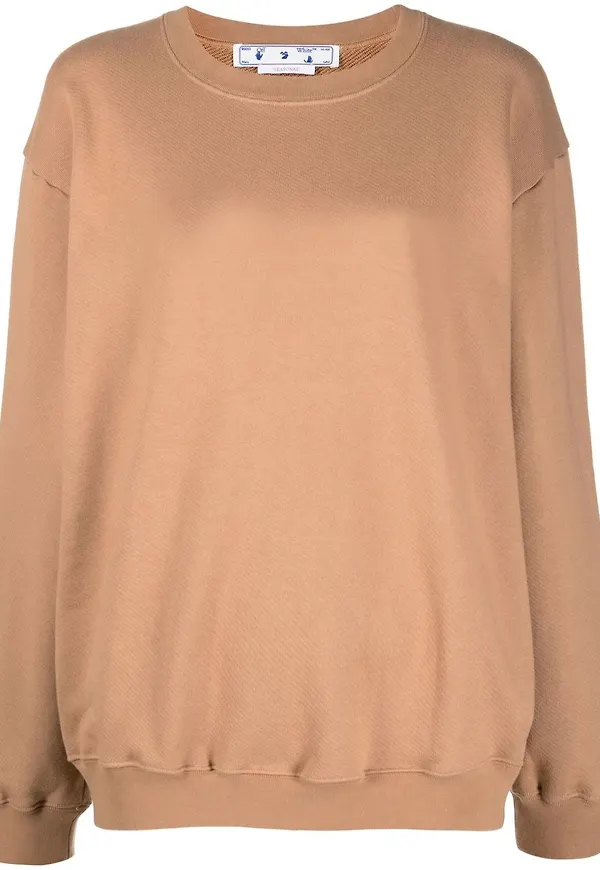 Off-White sweatshirt med rundad hals - Brun