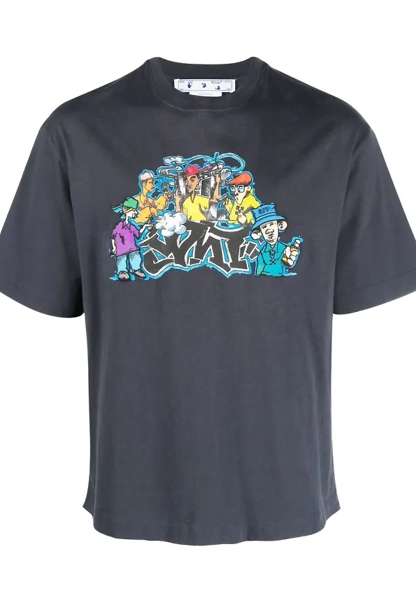 Off-White t-shirt med graffititryck - Blå