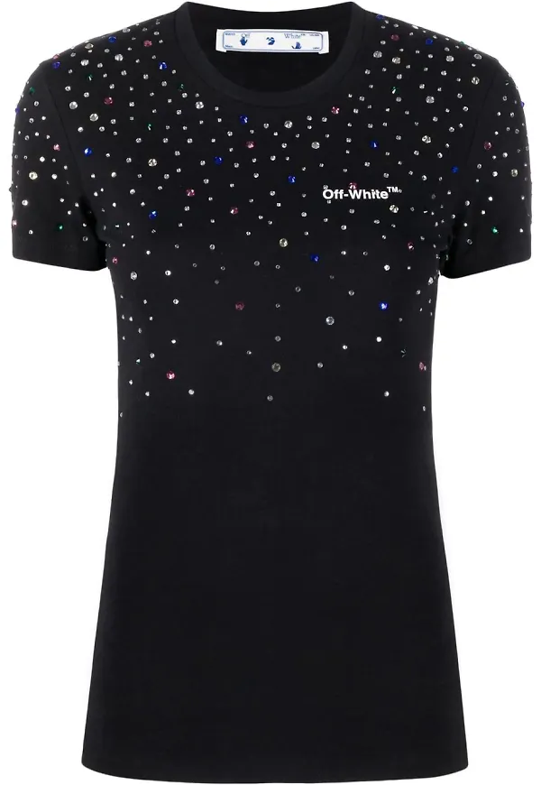 Off-White t-shirt med strass - Svart