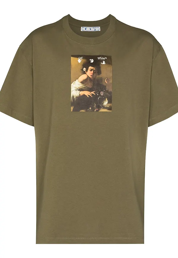Off-White t-shirt med tryck - Grön