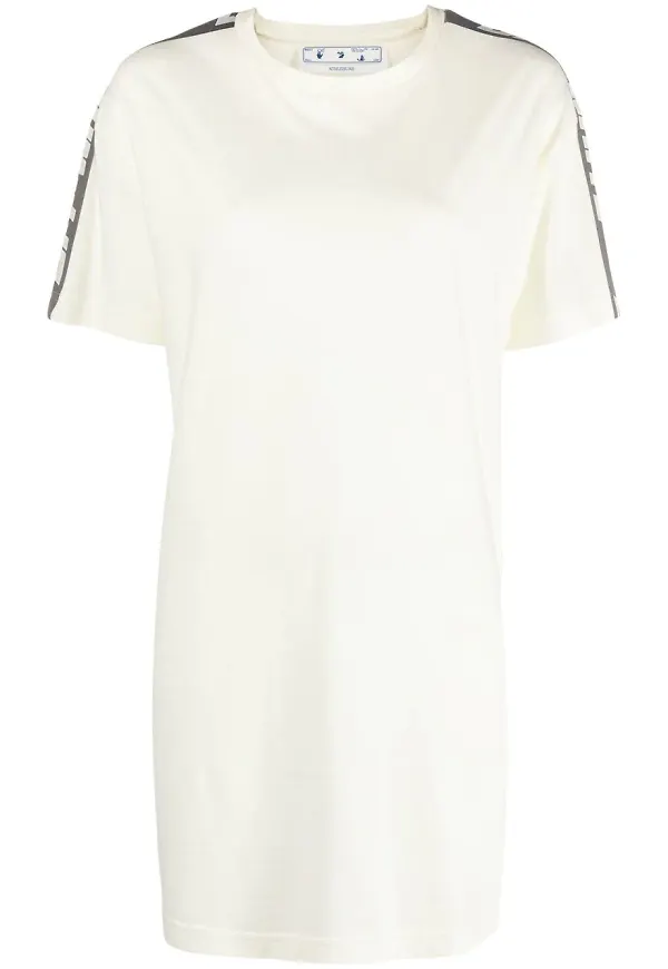 Off-White t-shirtklänning med sidorand - Neutral