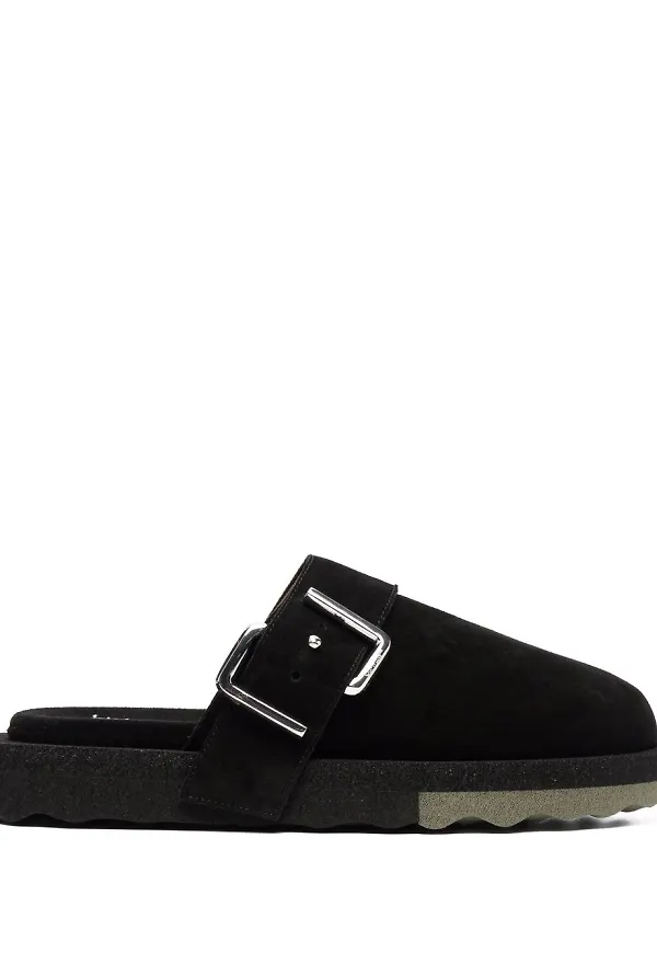 Off-White tofflor med spänne - Svart