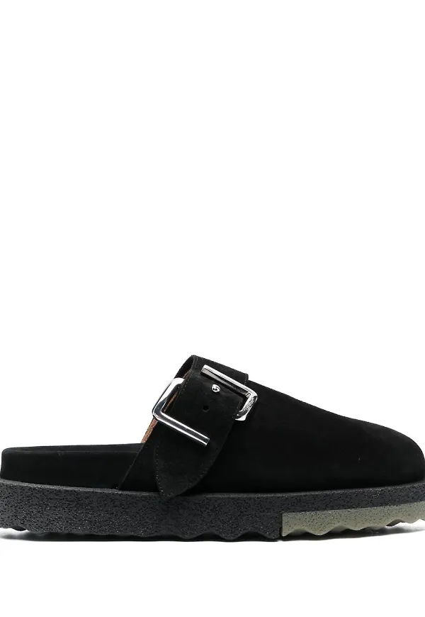 Off-White tofflor med spänne - Svart