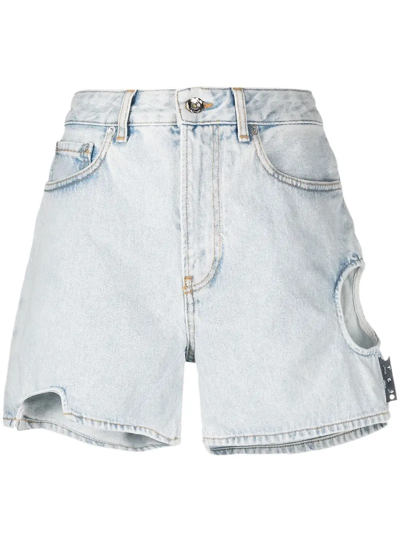 Off-White utskurna jeansshorts med hög midja - Blå