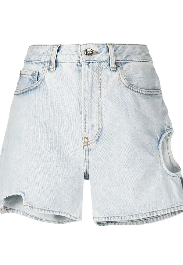 Off-White utskurna jeansshorts med hög midja - Blå