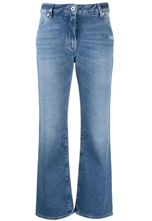 Off-White utsvängda croppade jeans - Blå