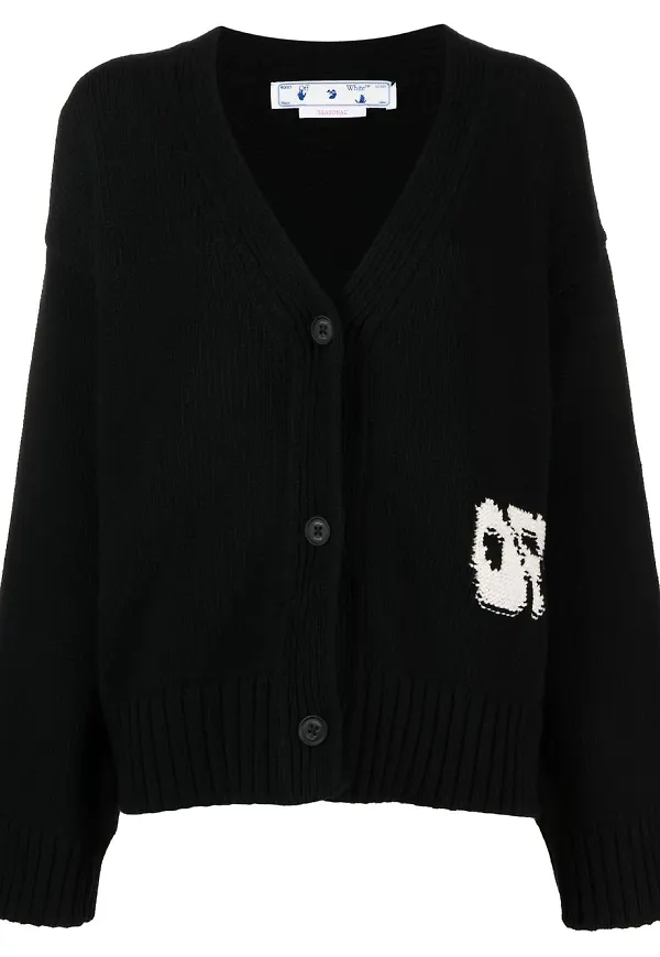 Off-White v-ringad kofta med logotyp - Svart