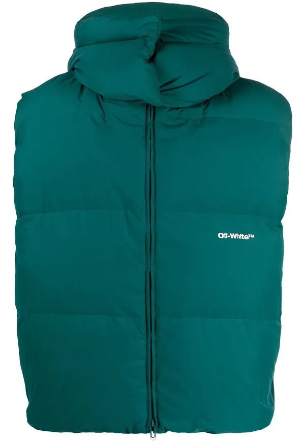 Off-White vadderad väst med huva - Grön