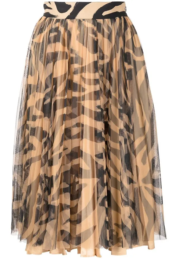 Off-White zebramönstrad utsvängd kjol - Brun