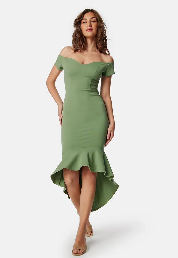 Off Shoulder Frill High Low Dress