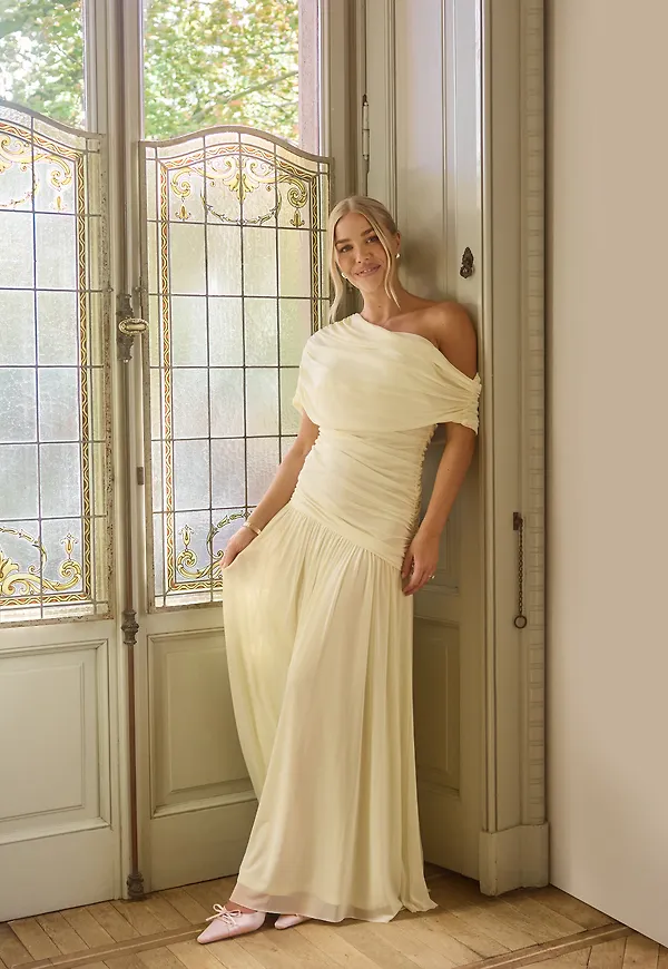 Off Shoulder Mesh Maxi Dress