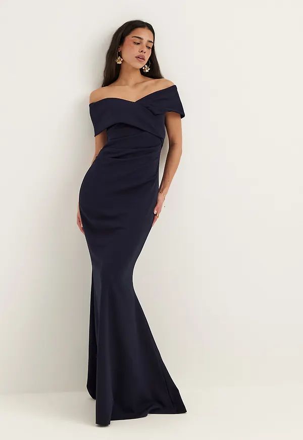 Off Shoulder Pleat Maxi Dress – Bubbleroom