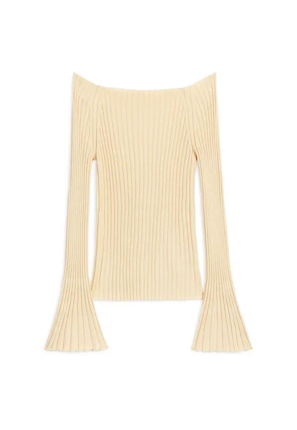 Off-Shoulder Rib Jumper - Beige