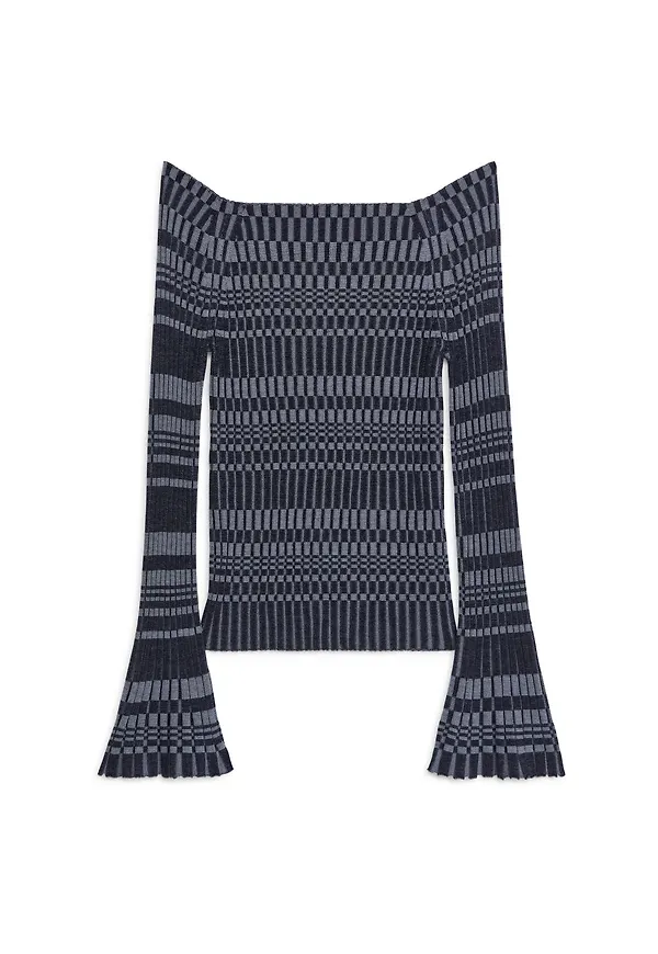 Off-Shoulder Rib Jumper - Blue