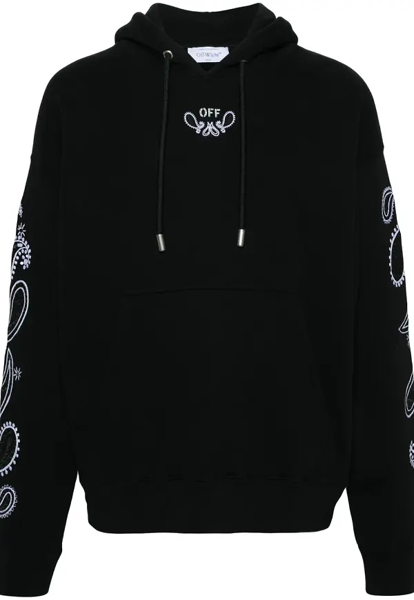Off-White bandanamönstrad hoodie med brodyr - Svart