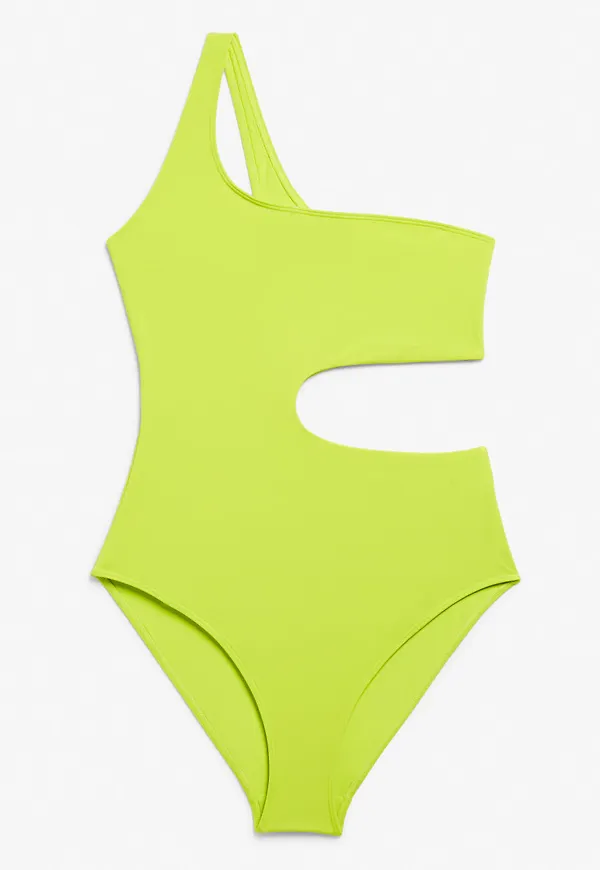 One shoulder cut out swimsuit - Green