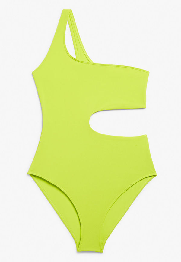 One shoulder cut out swimsuit - Green