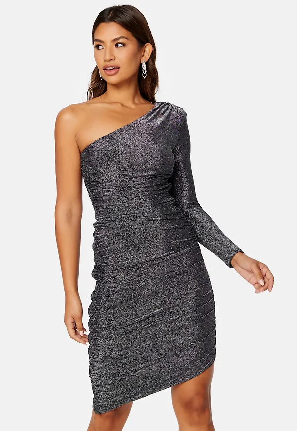 One Shoulder Glitter Mini Dress