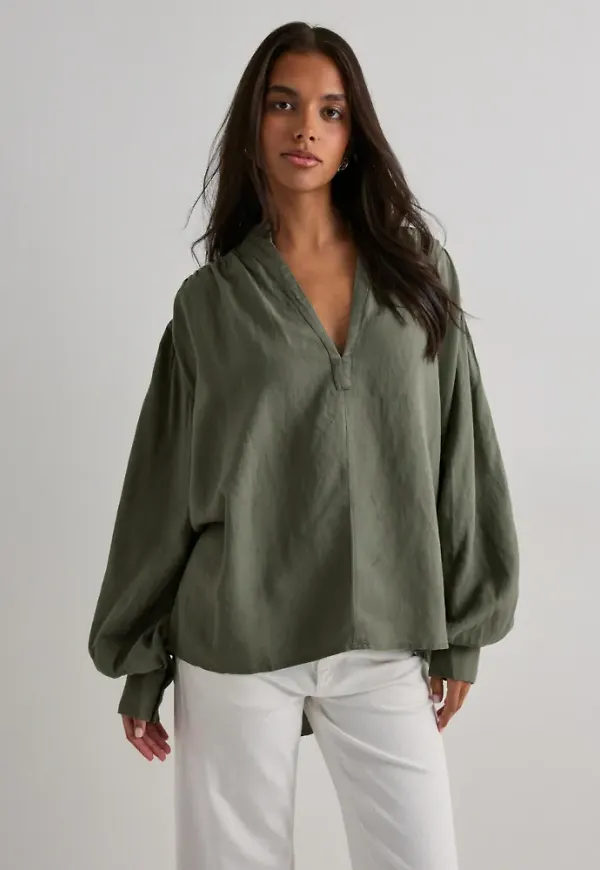 One Teaspoon - Grön - Linen Lace Up Shirt