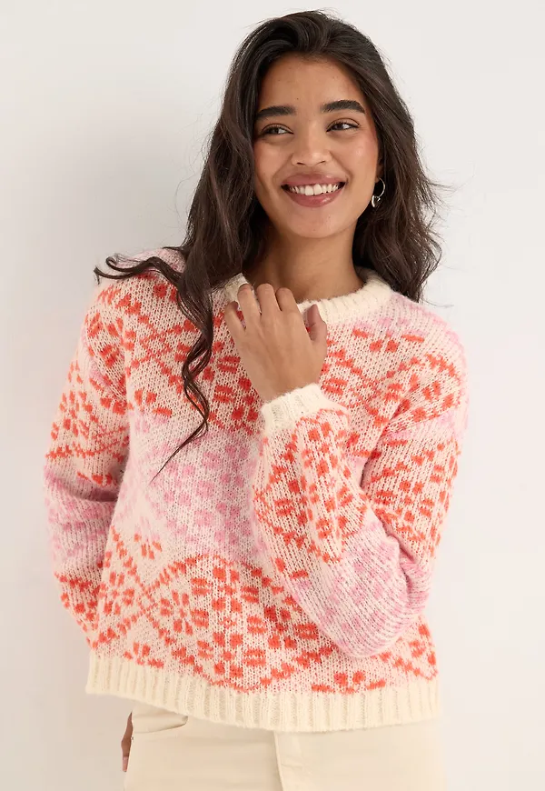 Onlcaro Ls Pattern O-neck Cc Knt