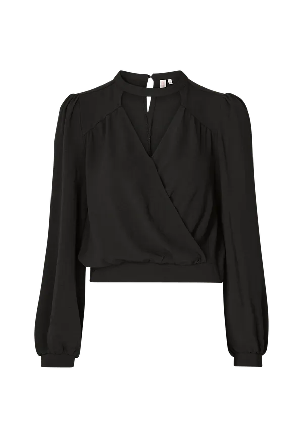 Only - Blus onlMette L/S Puffsleeve Top Wvn - Svart