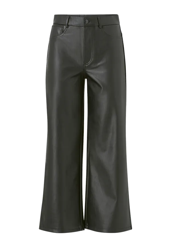 Only - Byxor onladison HW Wide Crop Faux Leather - Svart