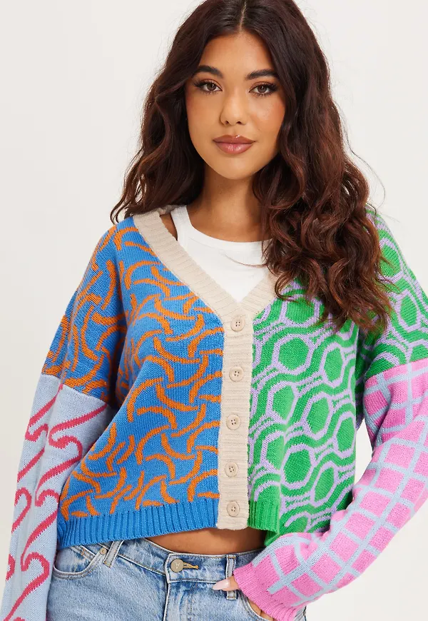 Only - Cardigans - Green Bee Multi Pattern Mix 1 - Onlcyndi L/S Mix Cardigan Knt - Tröjor - Cardigans