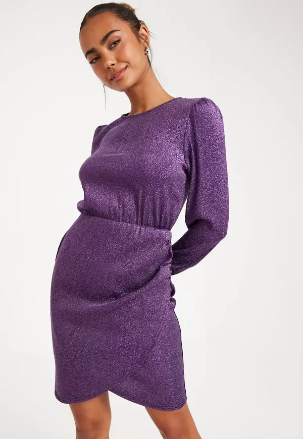 Only - Festklänningar - Black Acai Metallic - Onlrich L/S Glitter Dress Jrs - Klänningar