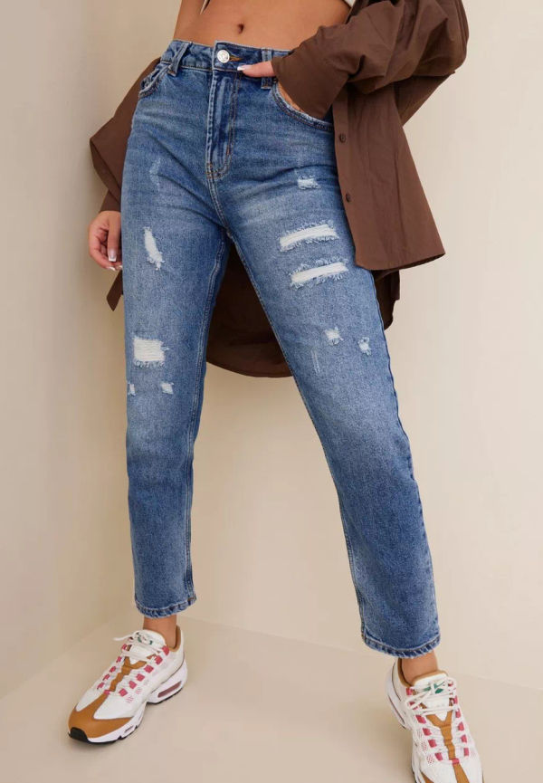 Only - High waisted jeans - Dark Medium Blue Denim - Onlemily Hw St Ank Dest Dnm MAS025 - Jeans