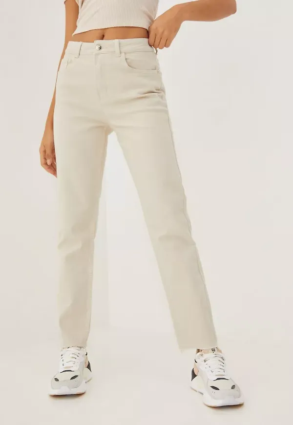 Only - High waisted jeans - Ecru - Onlemily Hw St Raw Crpank Dnm Col N - Jeans